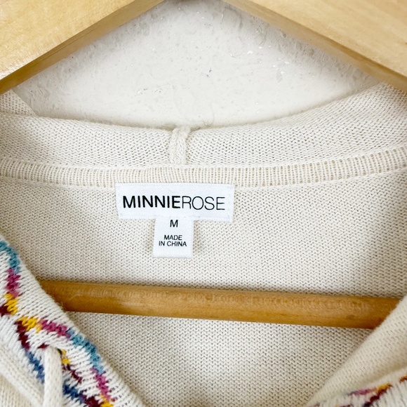 Minnie Rose Embroidered Cashmere Blend Fringe Cream Hoodie Size Medium - Picture 3 of 6